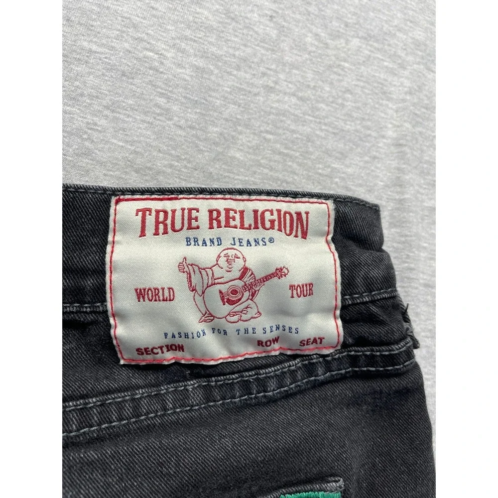 True Religion Jean Shorts Mens 38 Black Denim Ricky Relaxed Straight Fit Raw Hem